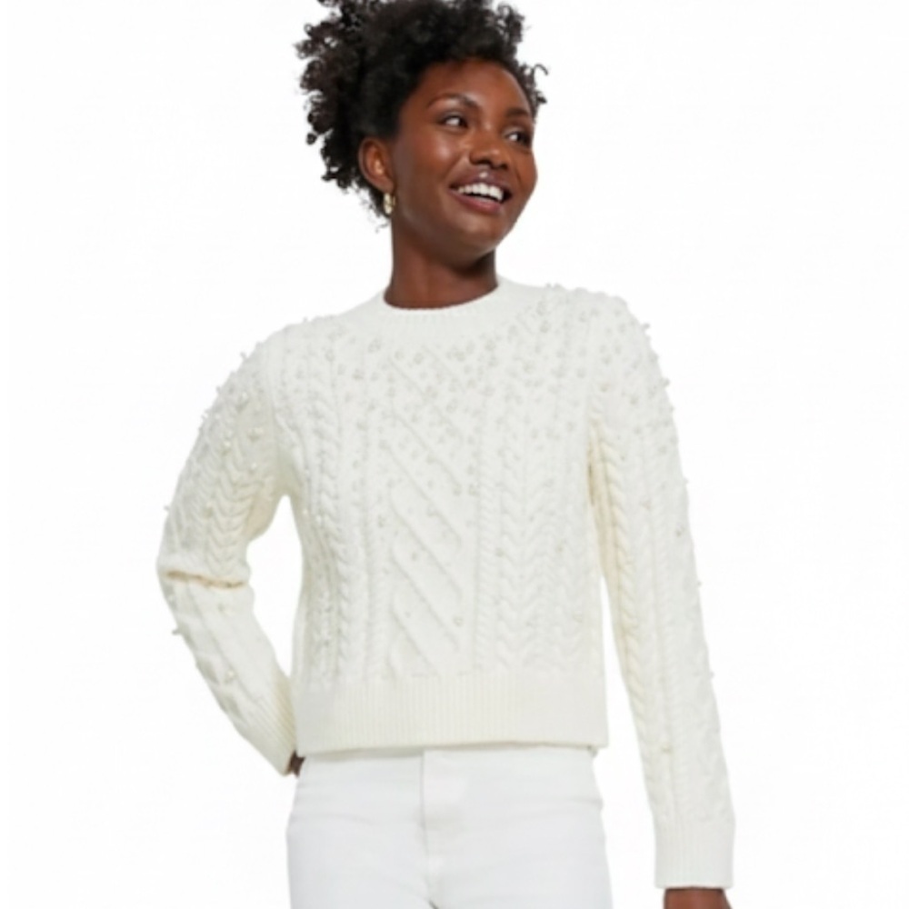 Hyacinth House Ellis Pearl Cable Knit Sweater Cream XS Tuckernuck NWOT